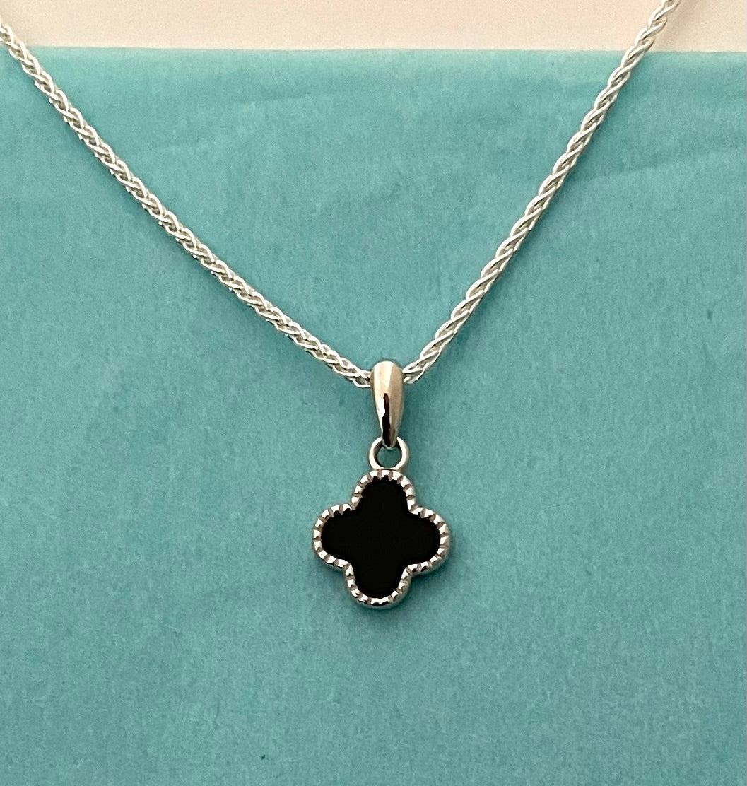 Clover-Necklace-Black-Agate-Solid-925-Sterling-Silver-Italy-2