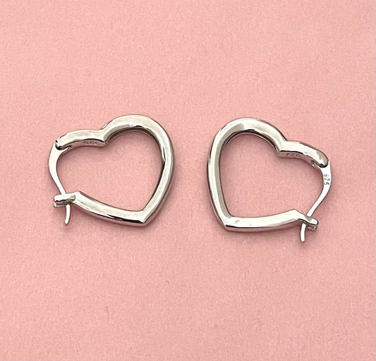 Earrings Heart Hoops Solid 925 Sterling Silver
