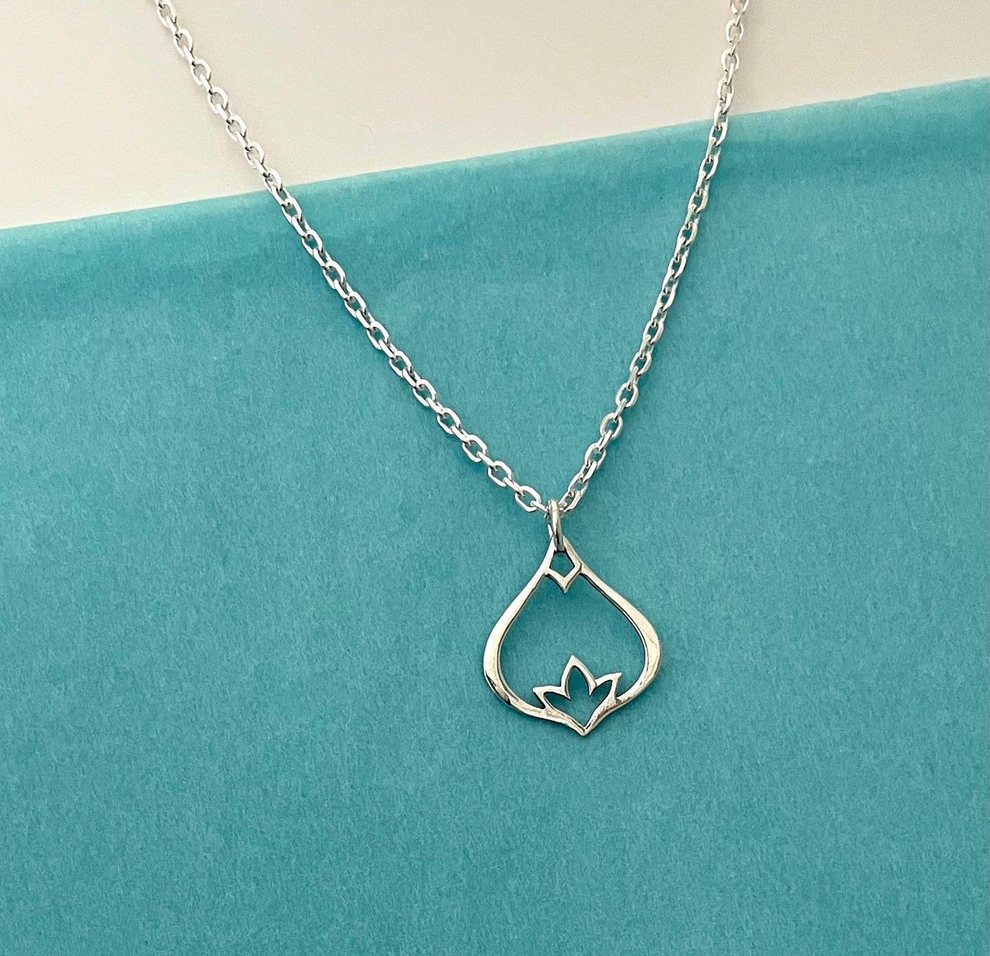 Lotus Flower Anchor Link Necklace Solid 925 Sterling Silver Italy