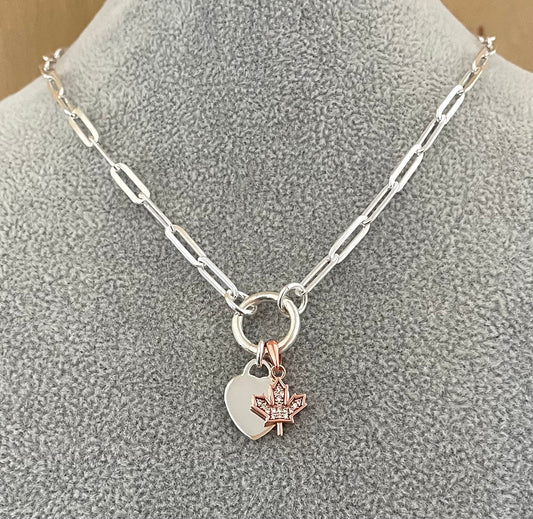 A Limited Edition Canadian Love Charm Enhancer Paperclip Necklace Solid 925 Sterling Silver Italy