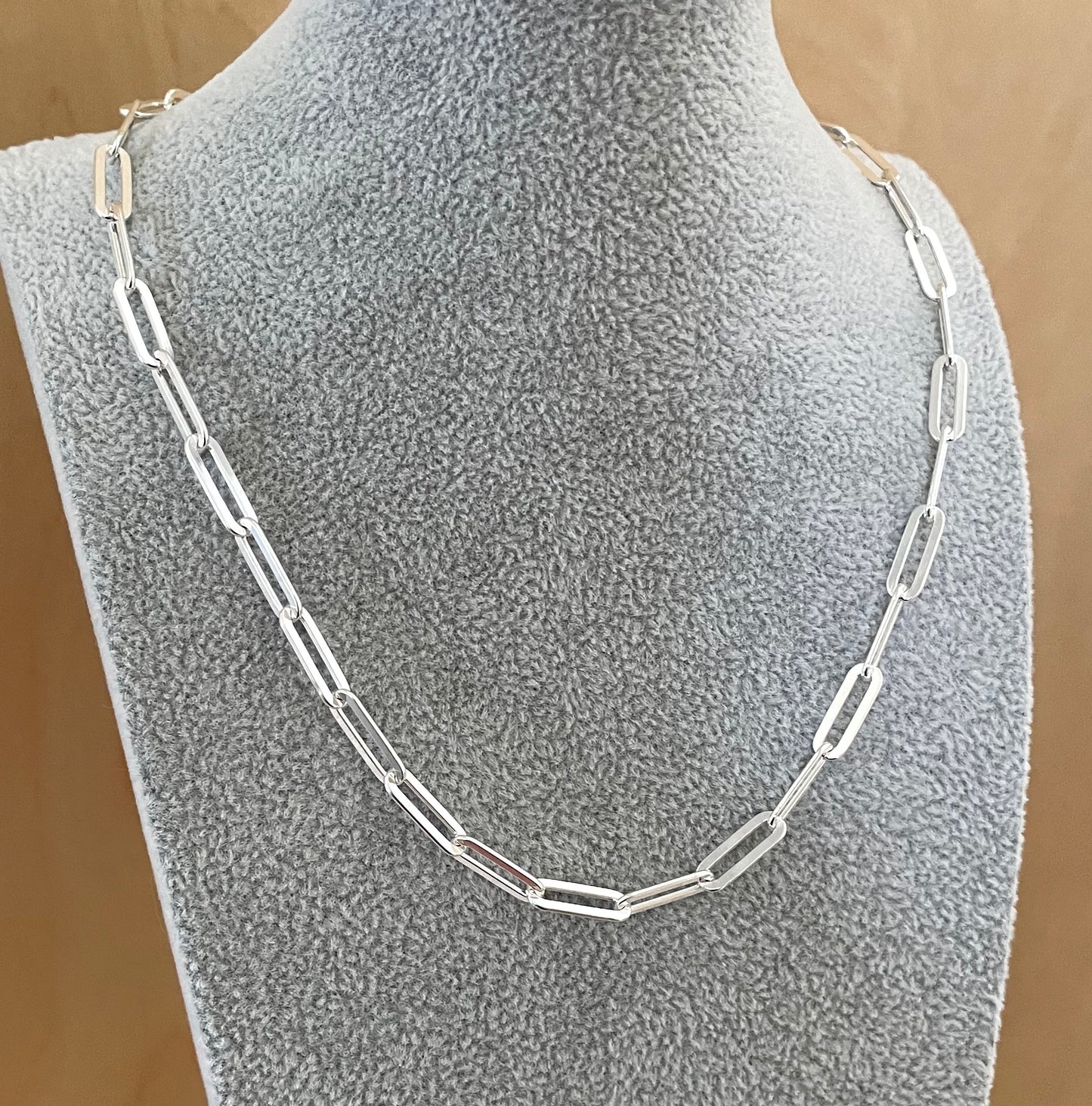 Necklace Paperclip Flat Link Thick 5mm Solid 925 Sterling Silver Italy