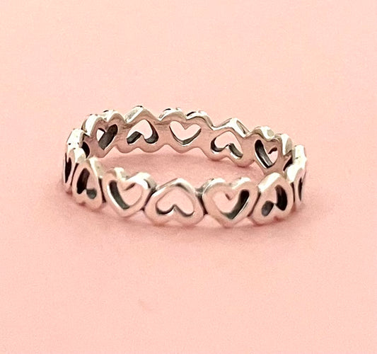 Eternity Stacking Ring Forever Hearts Solid 925 Sterling Silver