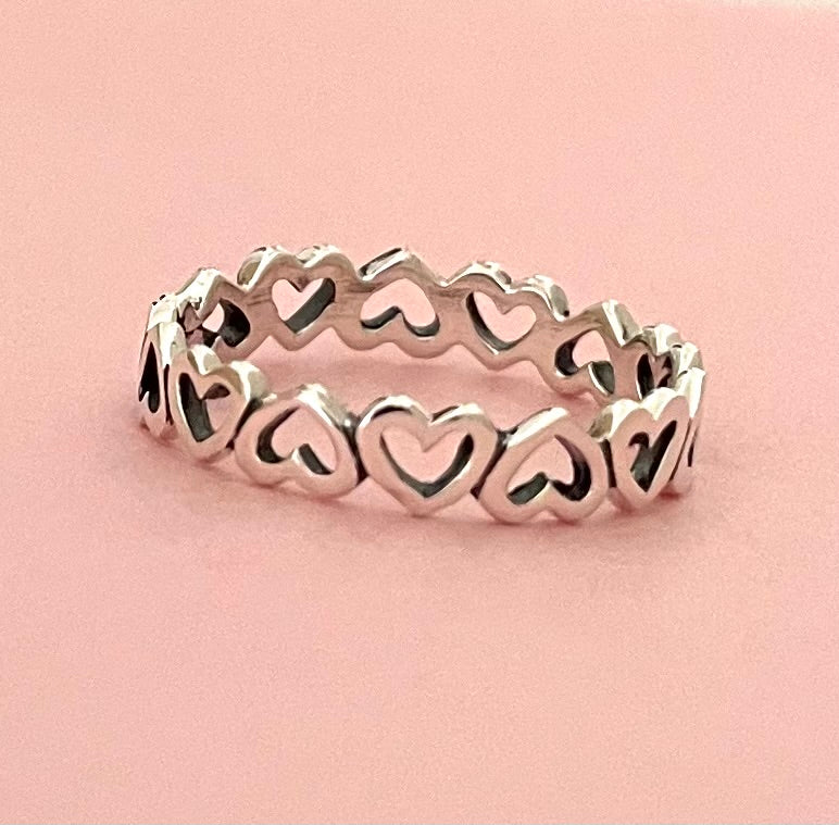 Eternity Stacking Ring Forever Hearts Solid 925 Sterling Silver