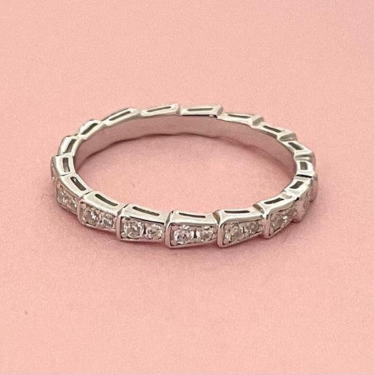 Eternity Stacking Ring Wavy With Cubic Zirconias Solid 925 Sterling Silver