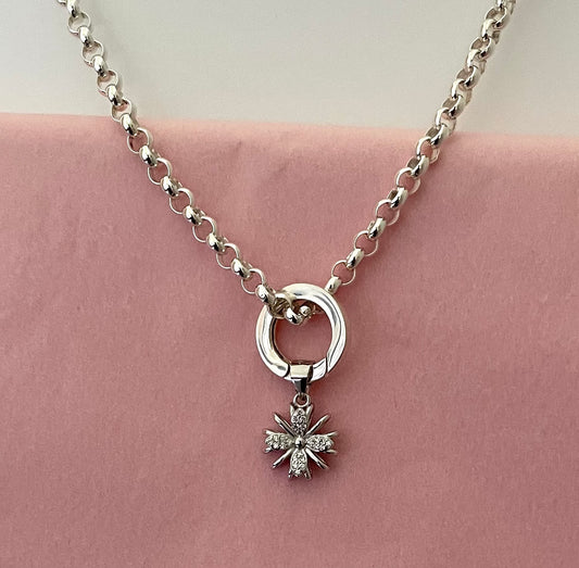 A Limited Edition Charm Enhancer Rolo Necklace Solid 925 Sterling Silver Italy