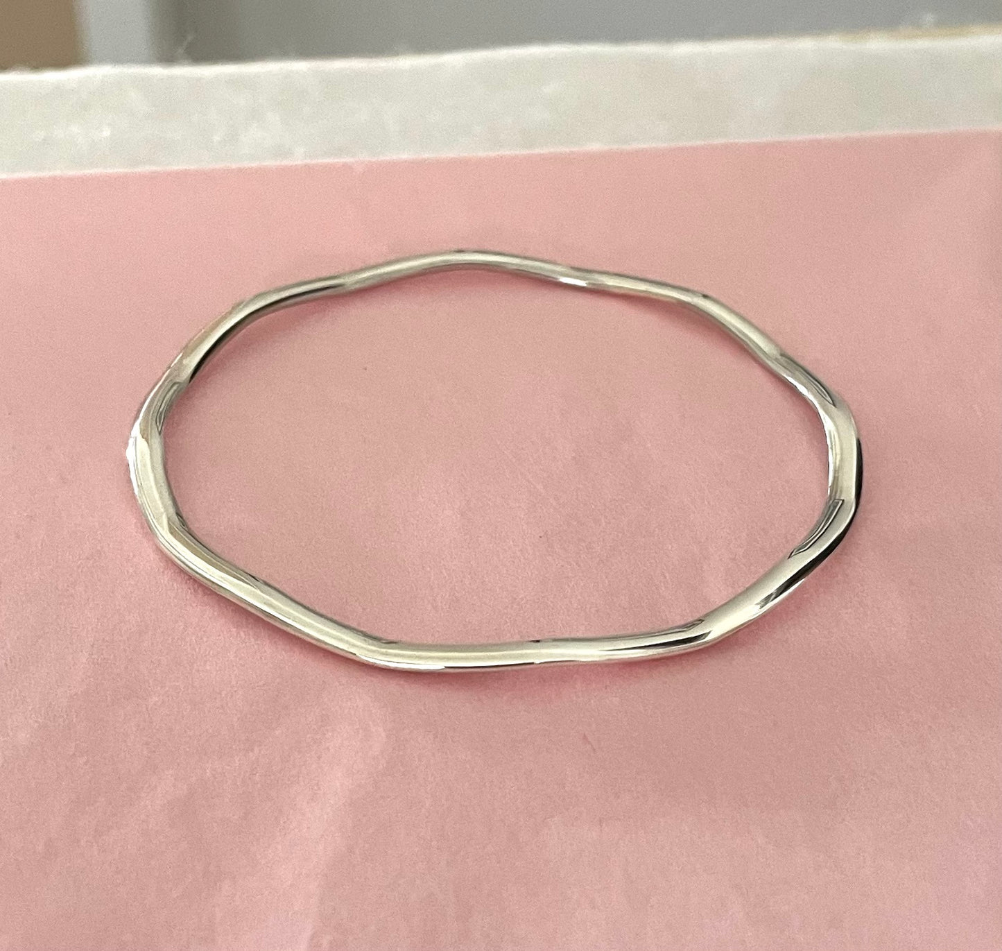 Bangle Wavy Design Petite Size Solid 925 Sterling Silver