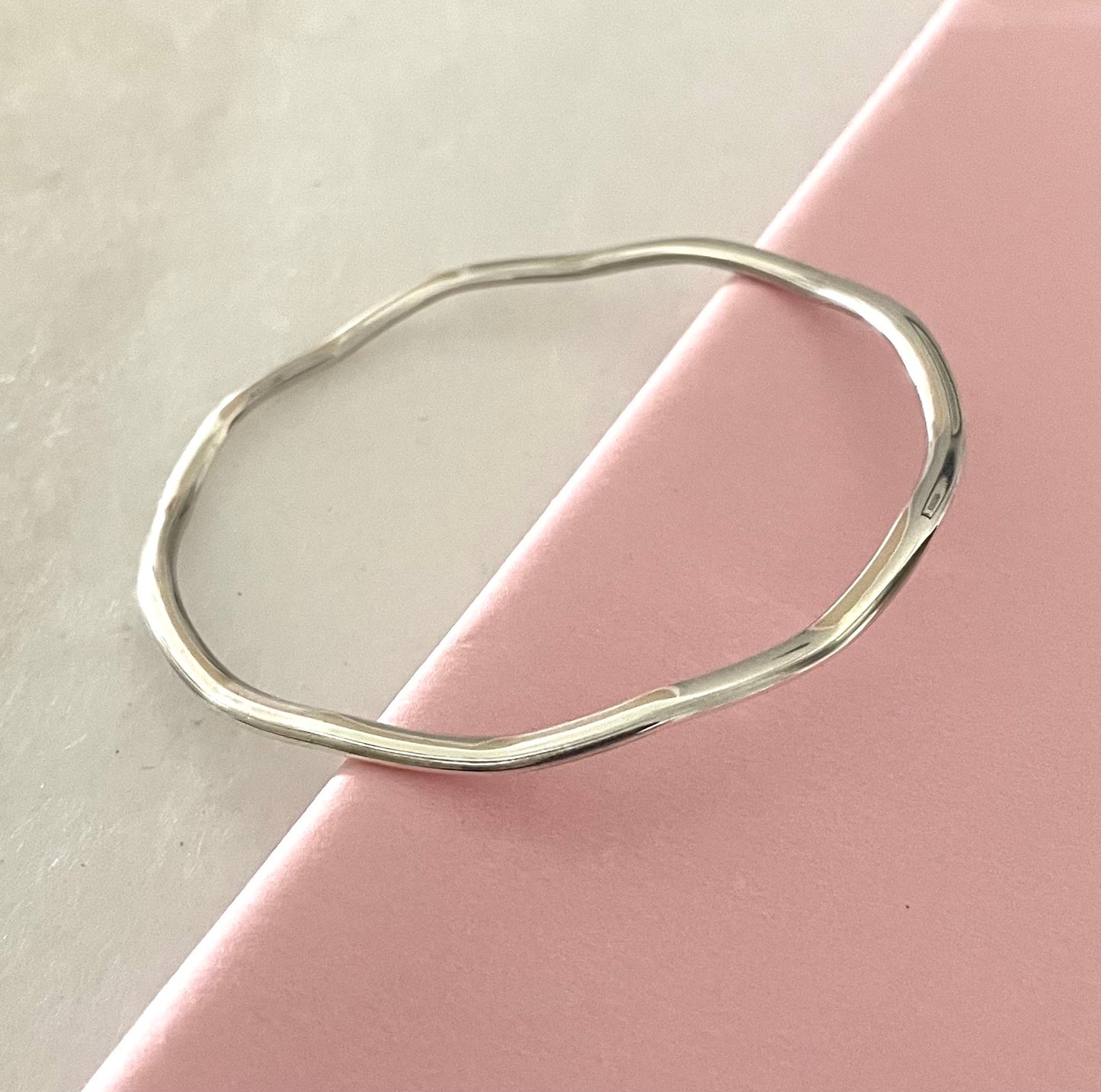 Bangle Wavy Design Petite Size Solid 925 Sterling Silver