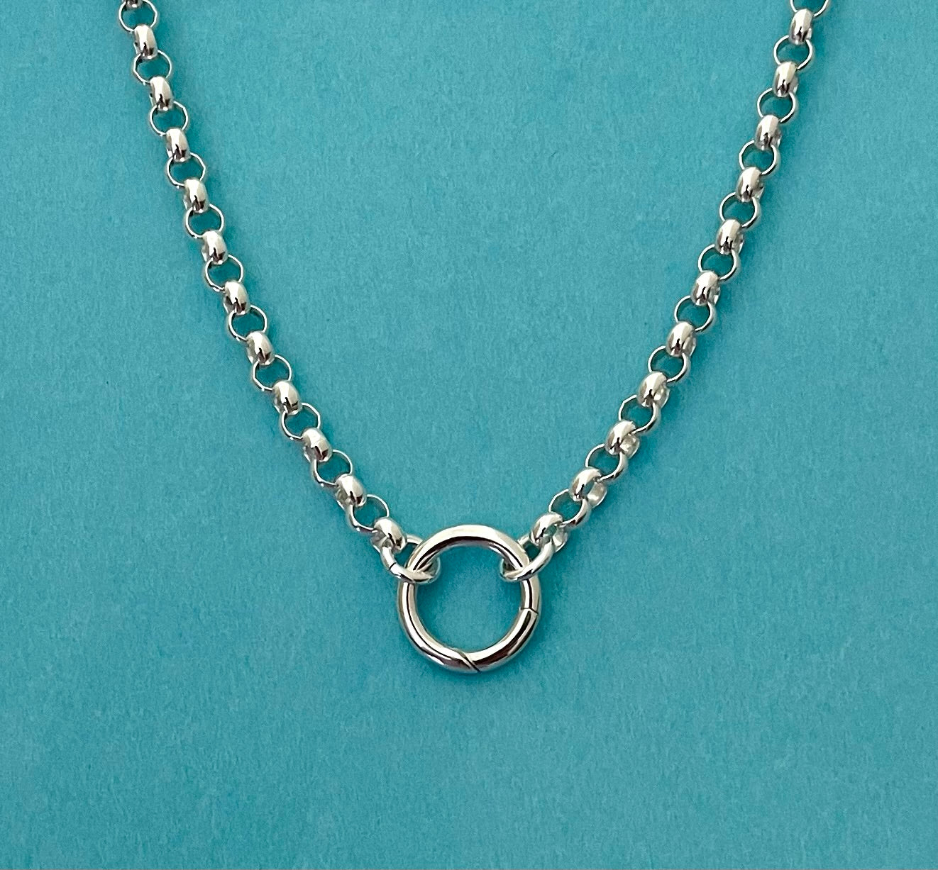 A Limited Edition Charm Holder Rolo Necklace Solid 925 Sterling Silver Italy