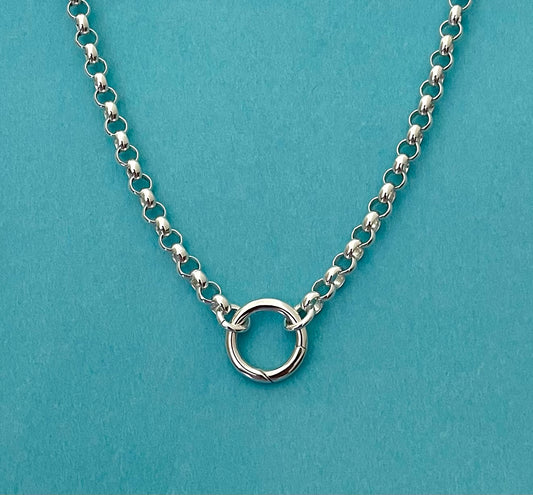 A Limited Edition Charm Holder Rolo Necklace Solid 925 Sterling Silver Italy