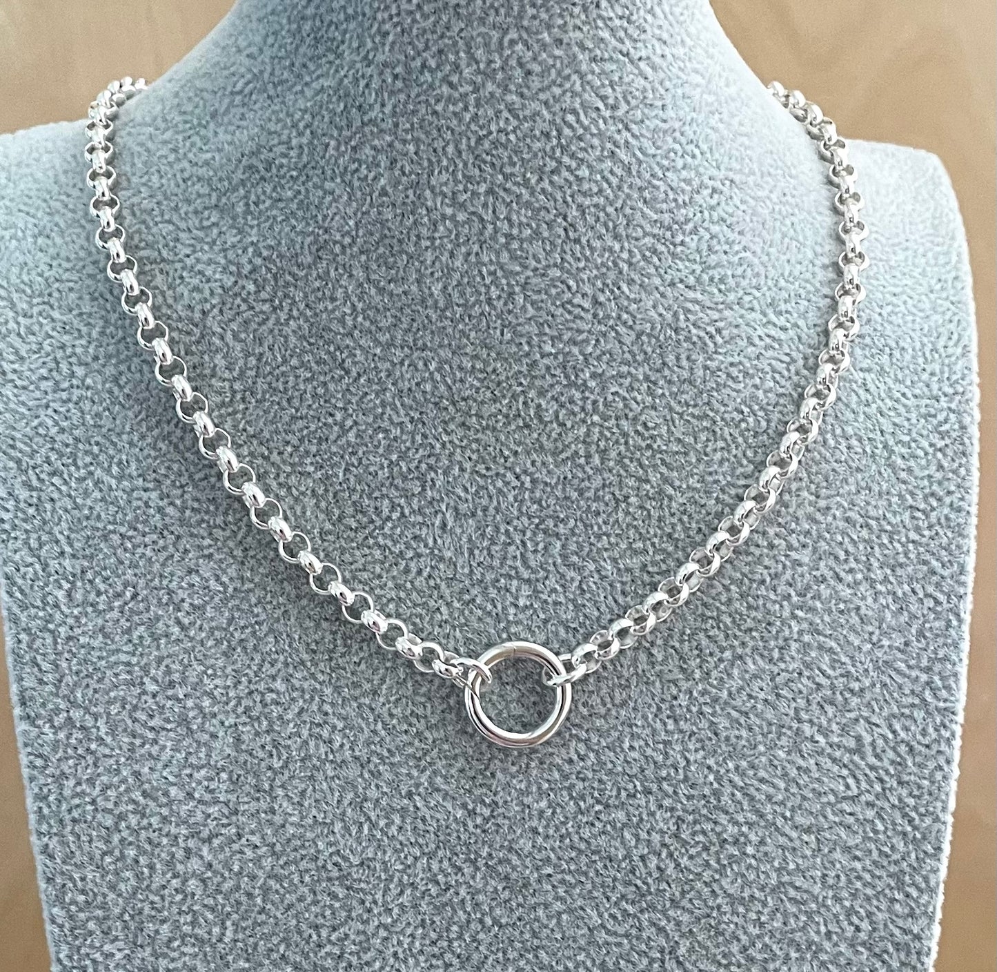 A Limited Edition Charm Holder Rolo Necklace Solid 925 Sterling Silver Italy