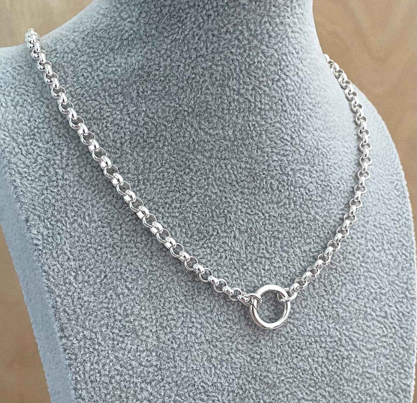 A Limited Edition Charm Holder Rolo Necklace Solid 925 Sterling Silver Italy