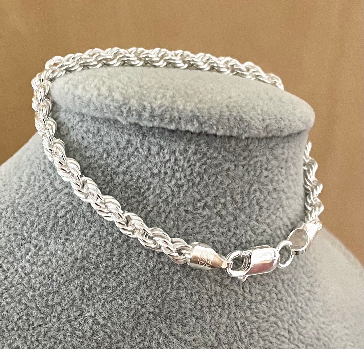 Bracelet Silk Rope Thick Bold Link Solid 925 Sterling Silver Italy