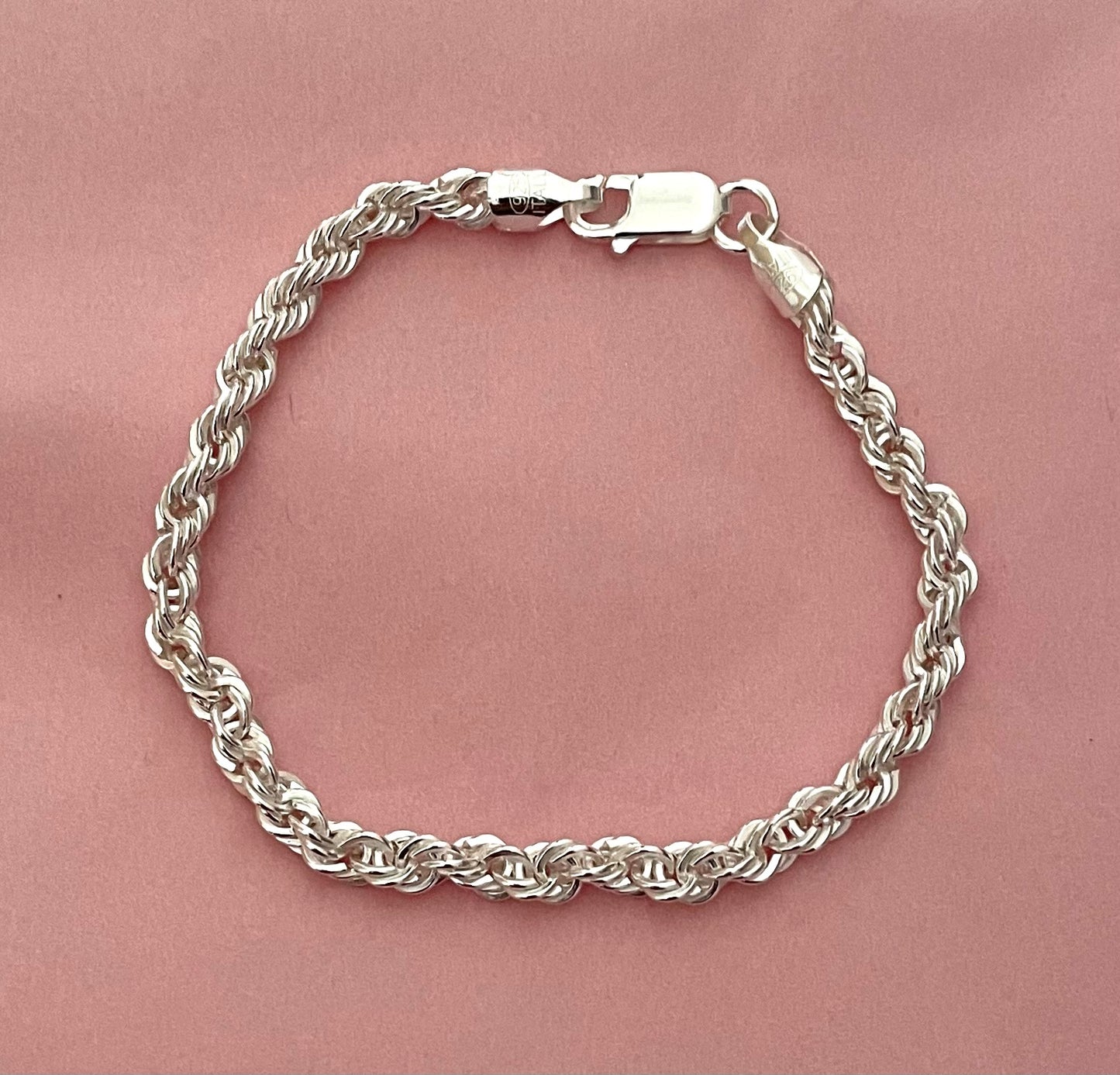 Bracelet Silk Rope Thick Bold Link Solid 925 Sterling Silver Italy