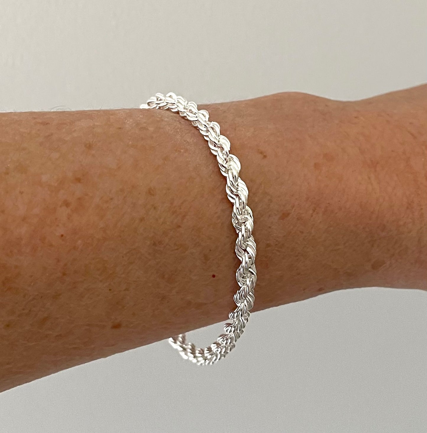 Bracelet Silk Rope Thick Bold Link Solid 925 Sterling Silver Italy