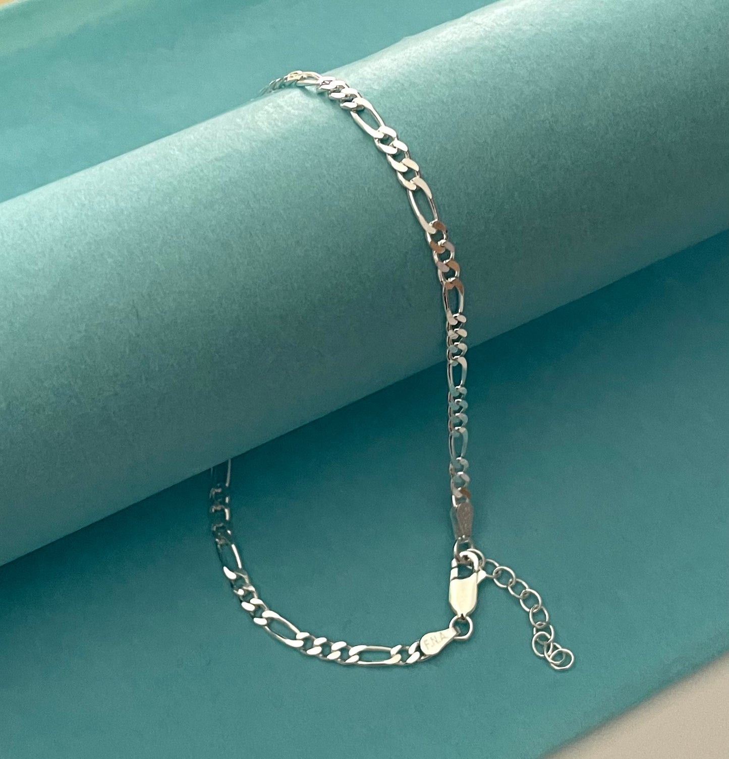 Anklet Figaro Link Solid 925 Sterling Silver Italy