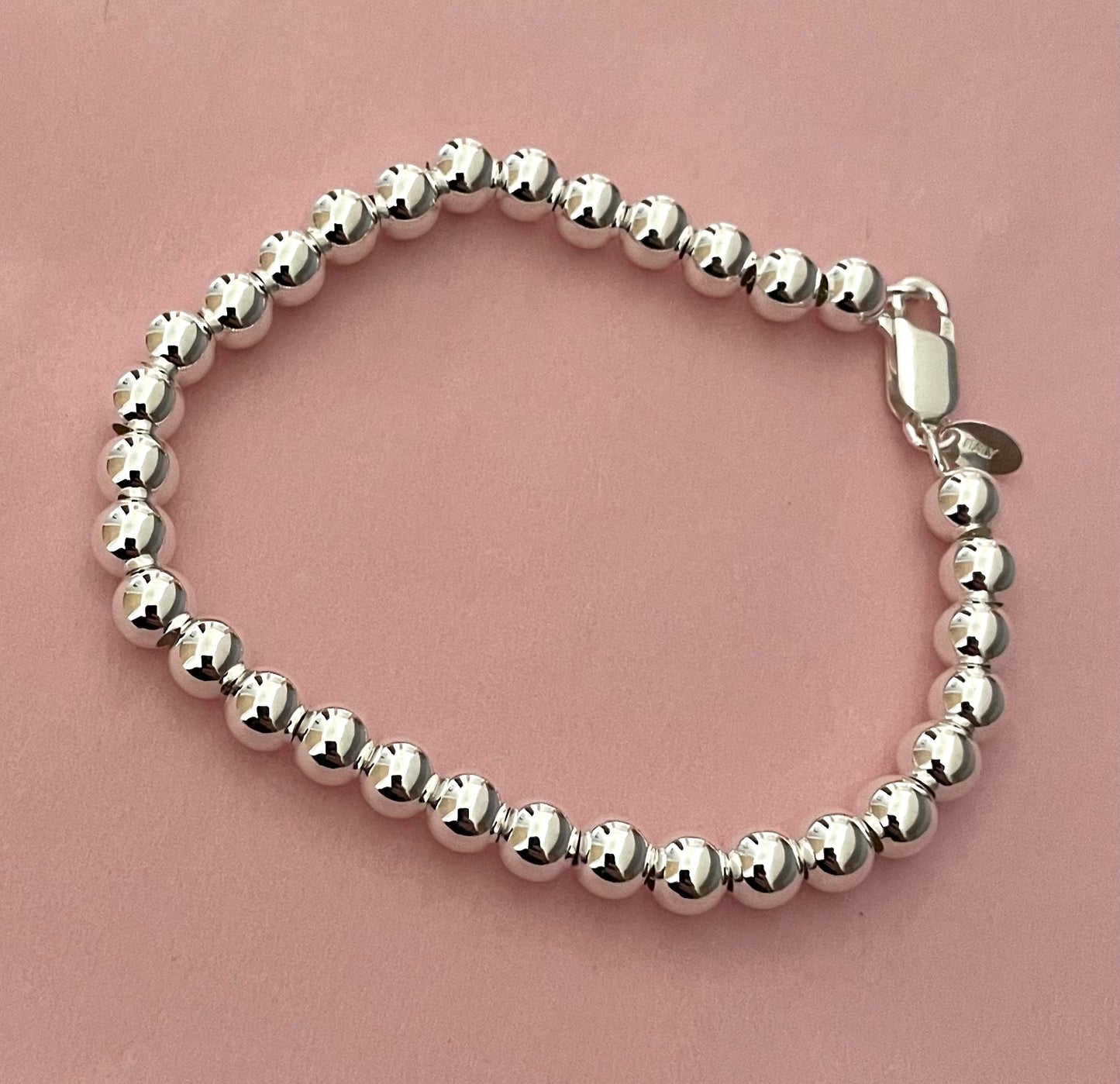 A Limited Edition Extra Thick 6mm Ball Bead Bracelet Solid 925 Sterling Silver Italy