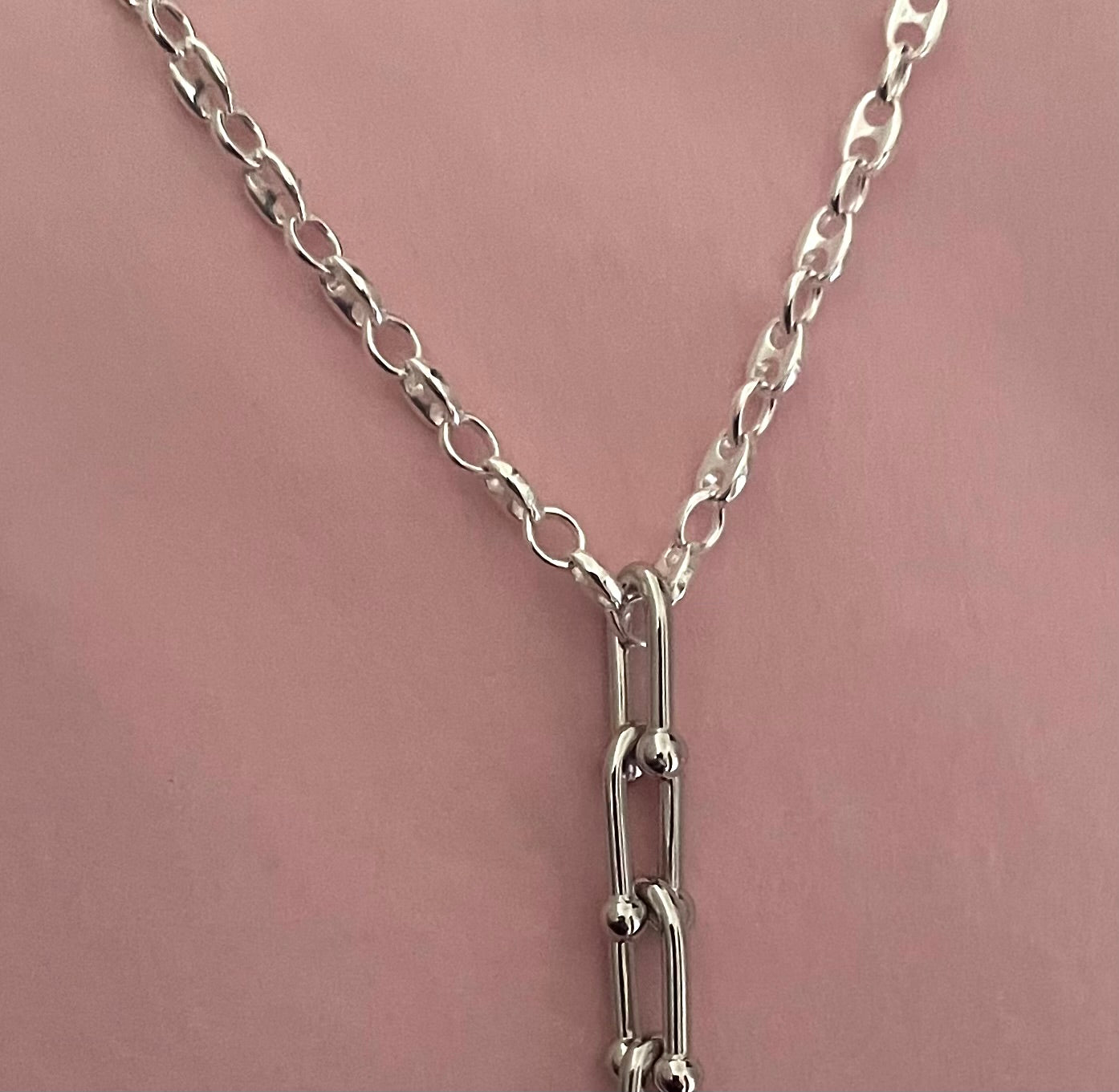 A Limited Edition PGM 16" Necklace With U-Link Pendant Solid 925 Sterling Silver Italy