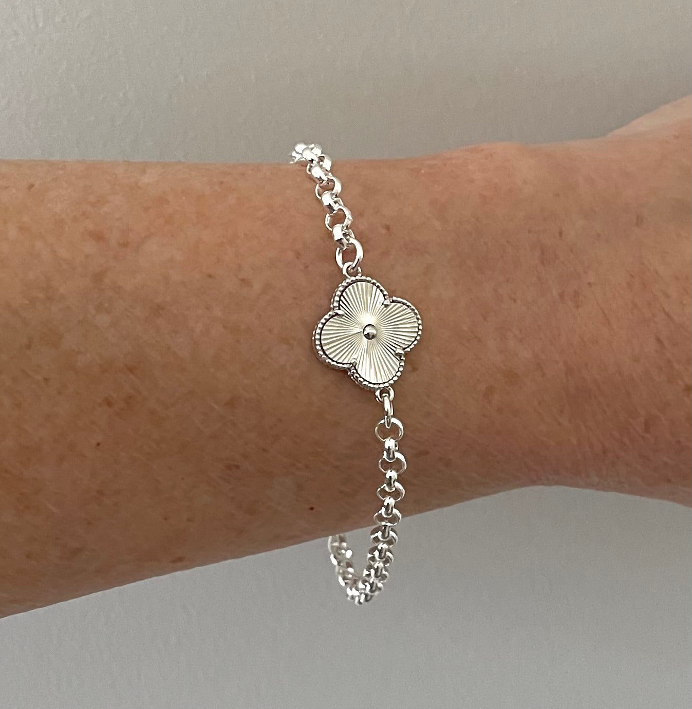 Bracelet Rolo Clover Solid 925 Sterling Silver Italy