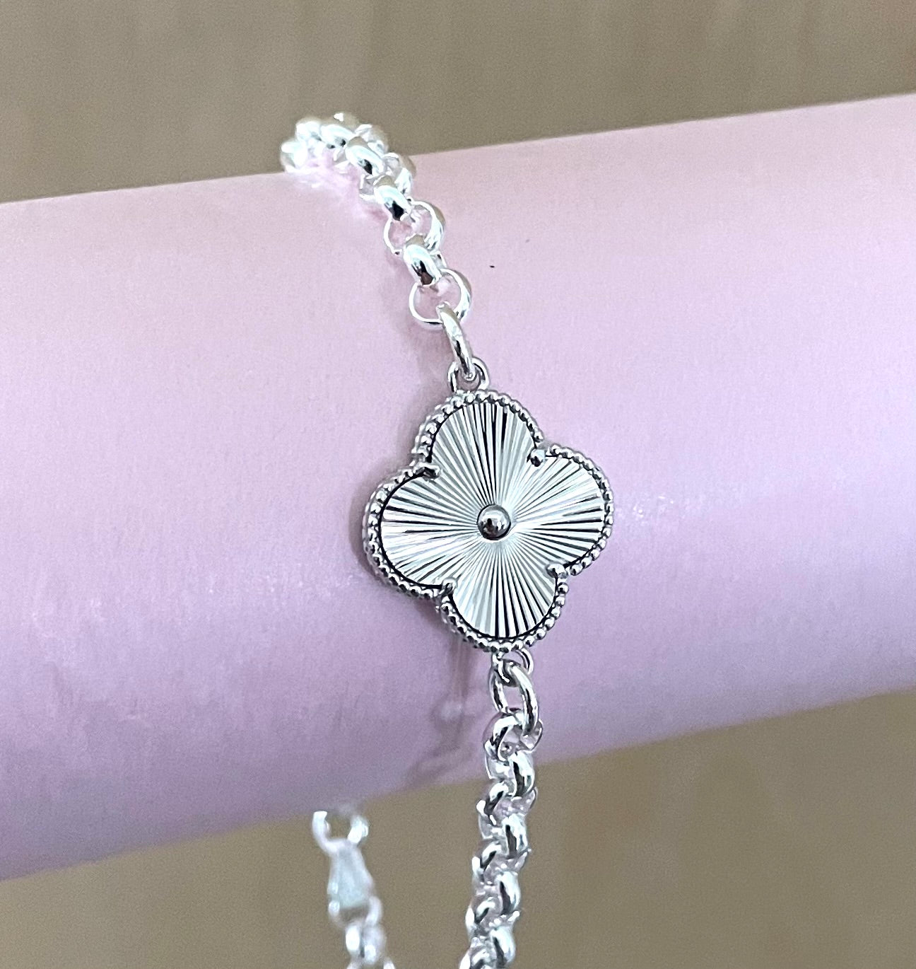 Bracelet Rolo Clover Solid 925 Sterling Silver Italy