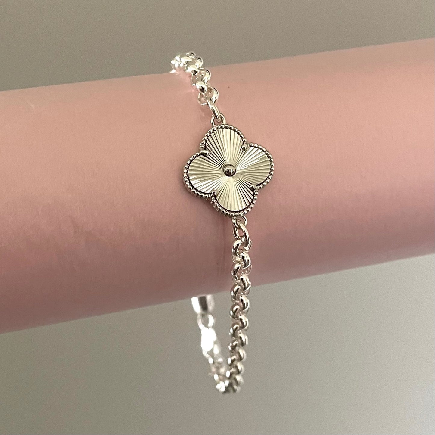 Bracelet Rolo Clover Solid 925 Sterling Silver Italy
