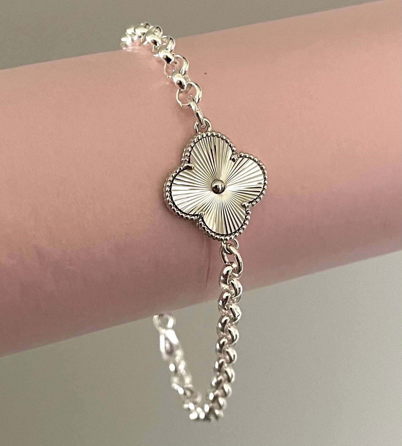 Bracelet Rolo Clover Solid 925 Sterling Silver Italy