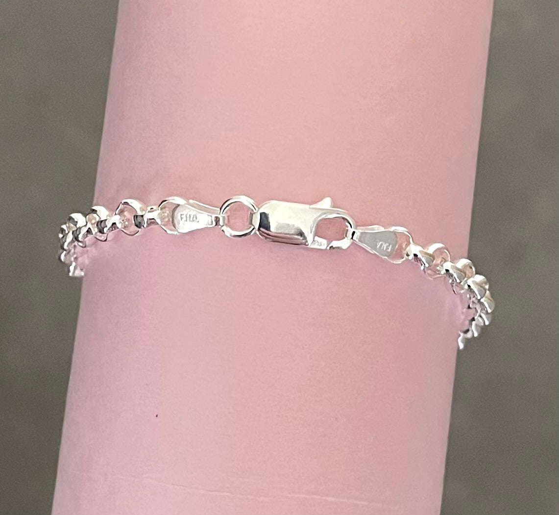 Bracelet Rolo Clover Solid 925 Sterling Silver Italy