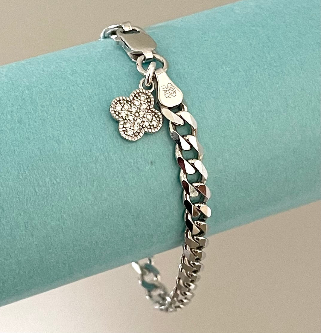 A Luxury Bold Clover Bracelet Solid 925 Sterling Silver Italy