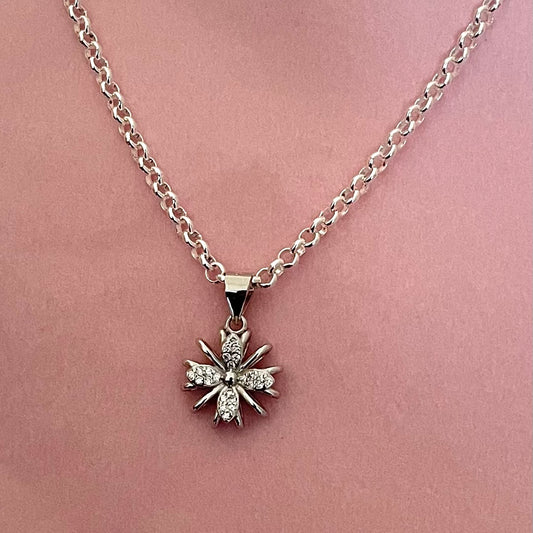 A Luxury Sparkly Rolo Flower Necklace Solid 925 Sterling Silver Italy