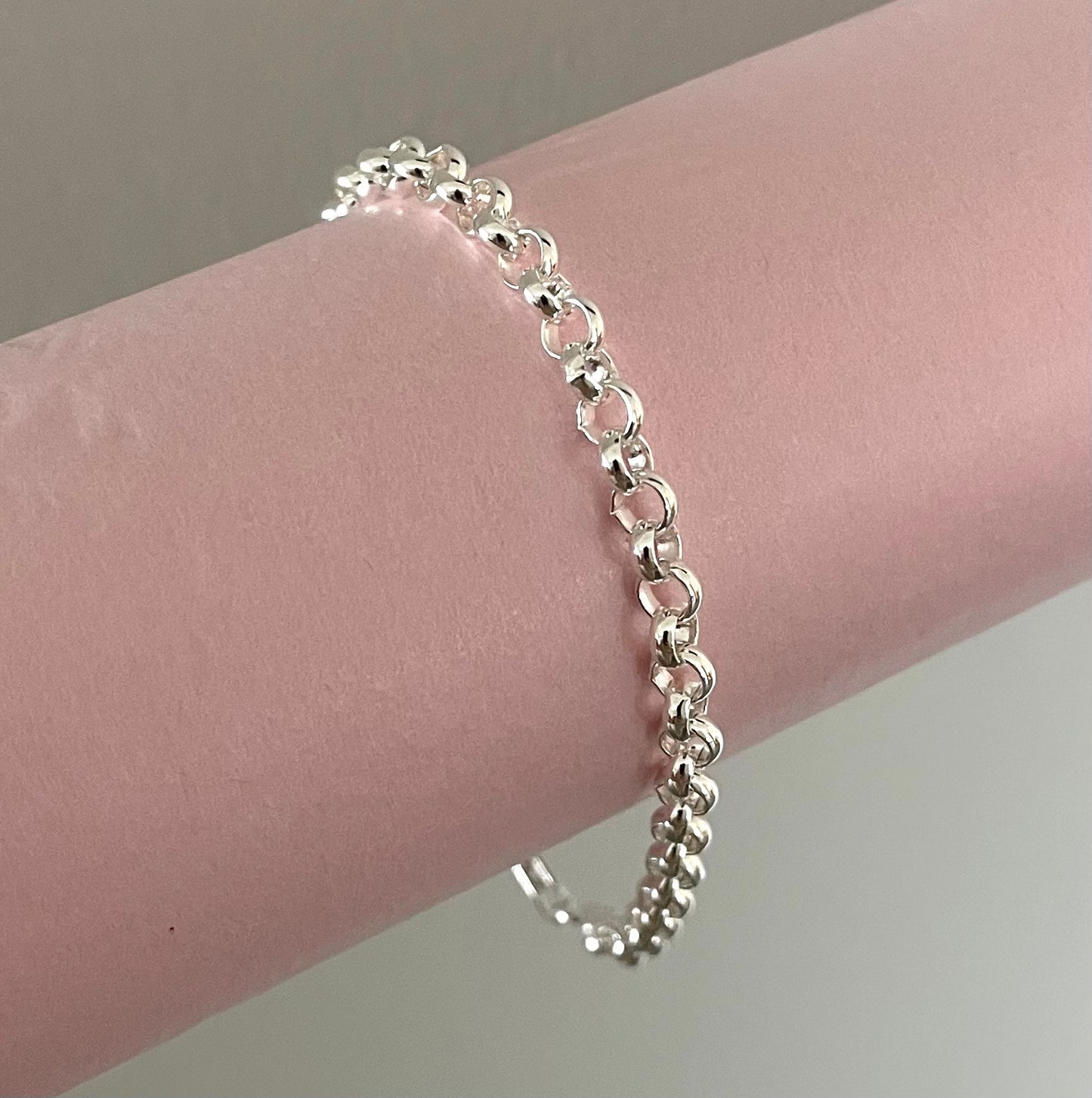 Bracelet Rolo Link Solid 925 Sterling Silver Italy