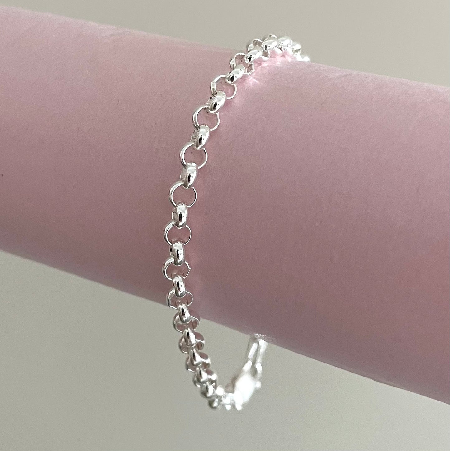 Bracelet Rolo Link Solid 925 Sterling Silver Italy