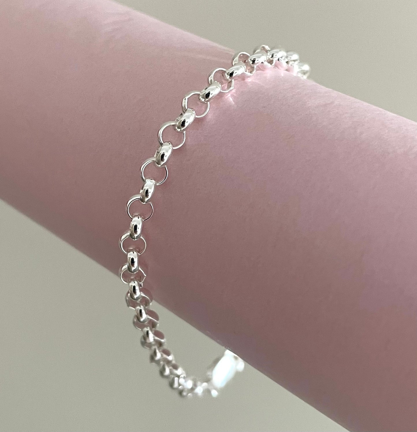 Bracelet Rolo Link Solid 925 Sterling Silver Italy