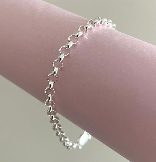 Bracelet Rolo Link Solid 925 Sterling Silver Italy
