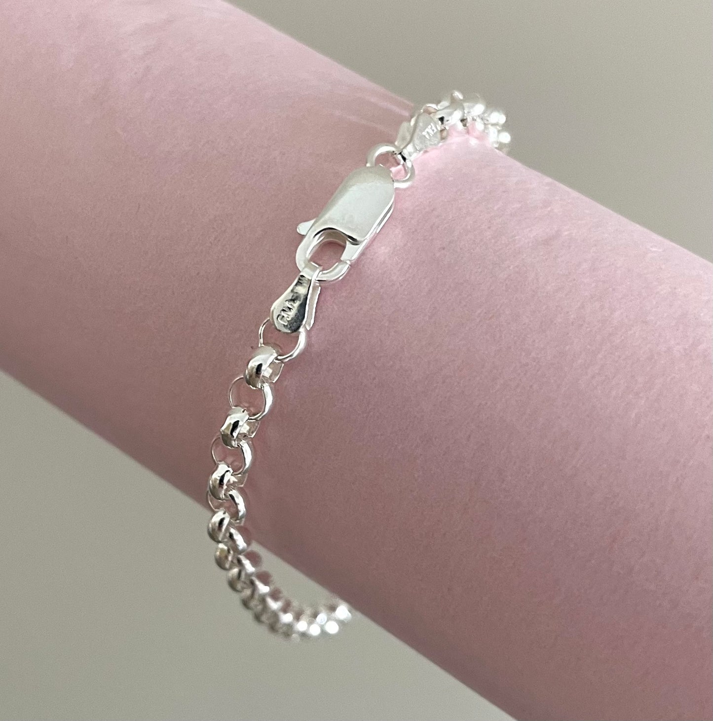 Bracelet Rolo Link Solid 925 Sterling Silver Italy