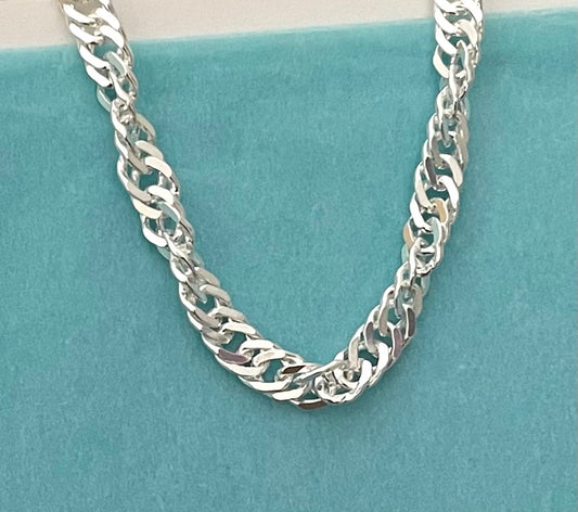 Bracelet Singapore Thick Link Solid 925 Sterling Silver Italy