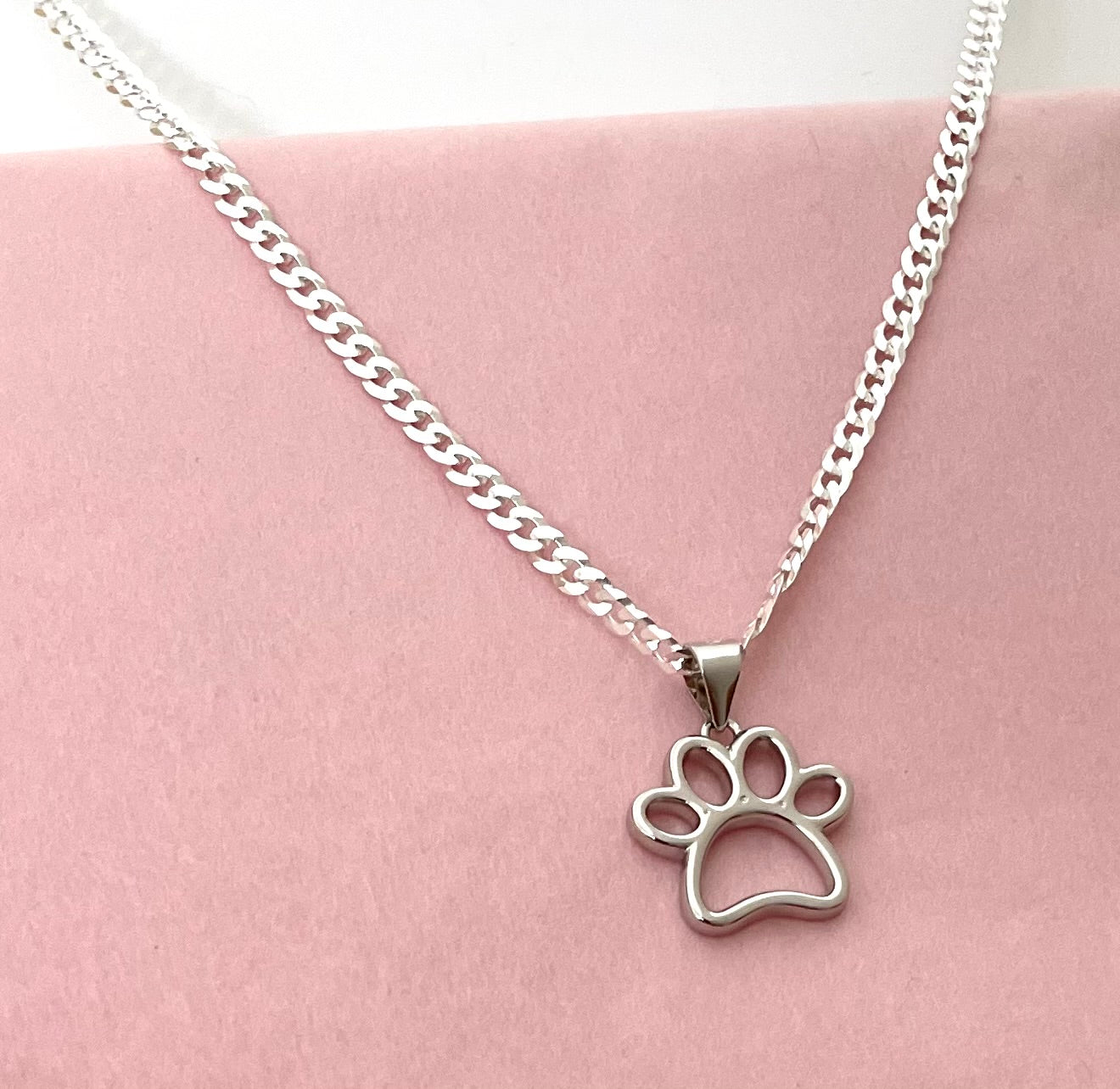 Necklace Paw On Thick Curb Solid 925 Sterling Silver Italy