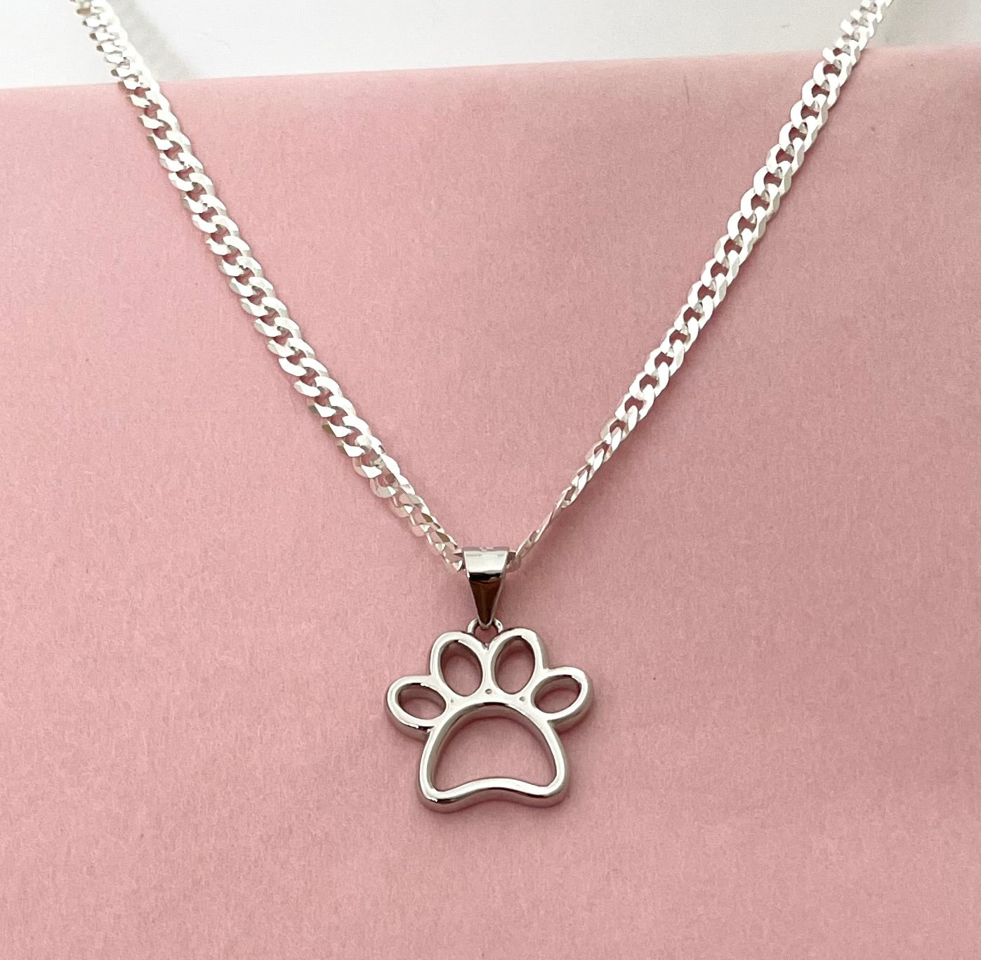 Necklace Paw On Thick Curb Solid 925 Sterling Silver Italy