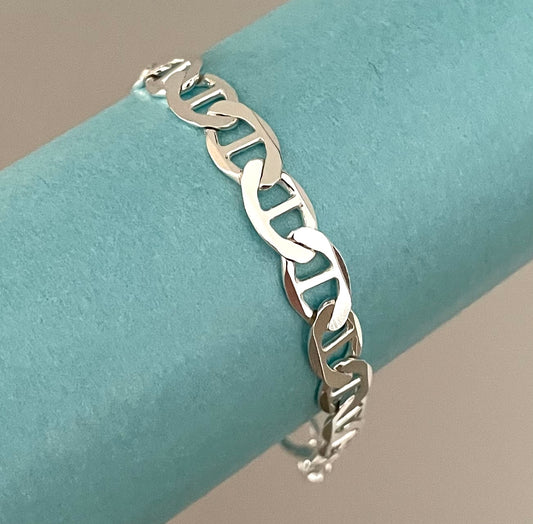 Bracelet Flat Gucc/Marine Wide Link Solid 925 Sterling Silver Italy