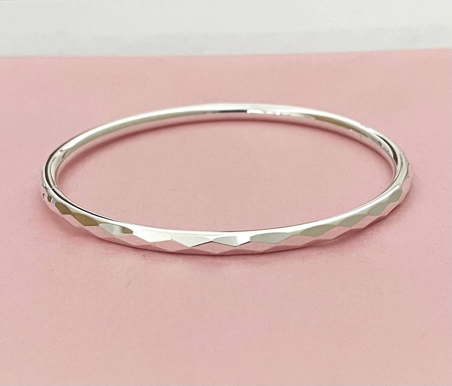 A Valentines Edition Bangle Diamond Cut Solid 925 Sterling Silver
