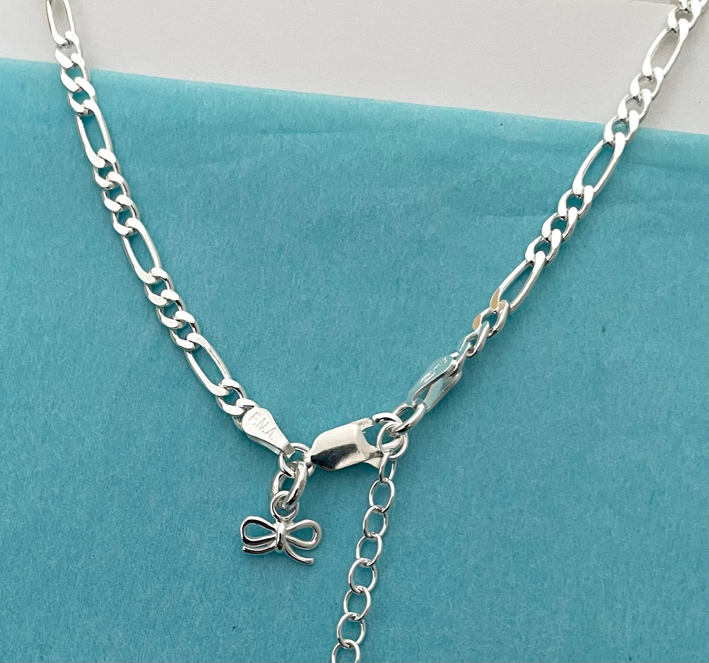 Anklet Figaro With Bow Solid 925 Sterling Silver Italy