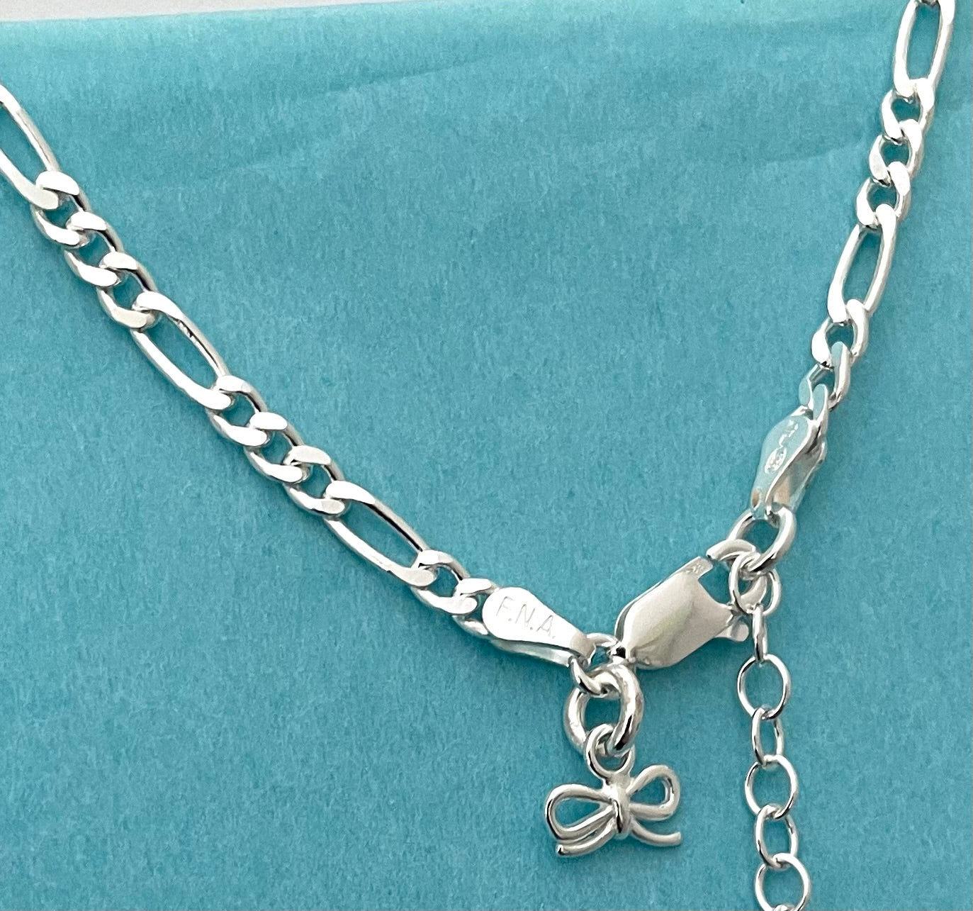 Anklet Figaro With Bow Solid 925 Sterling Silver Italy