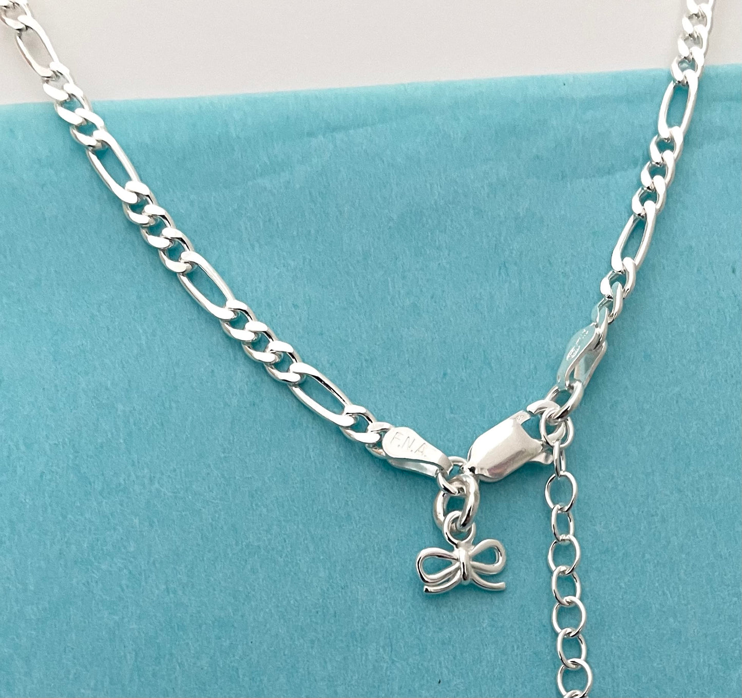 Anklet Figaro With Bow Solid 925 Sterling Silver Italy