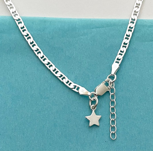 Anklet Gucc/Marine With Star Solid 925 Sterling Silver Italy