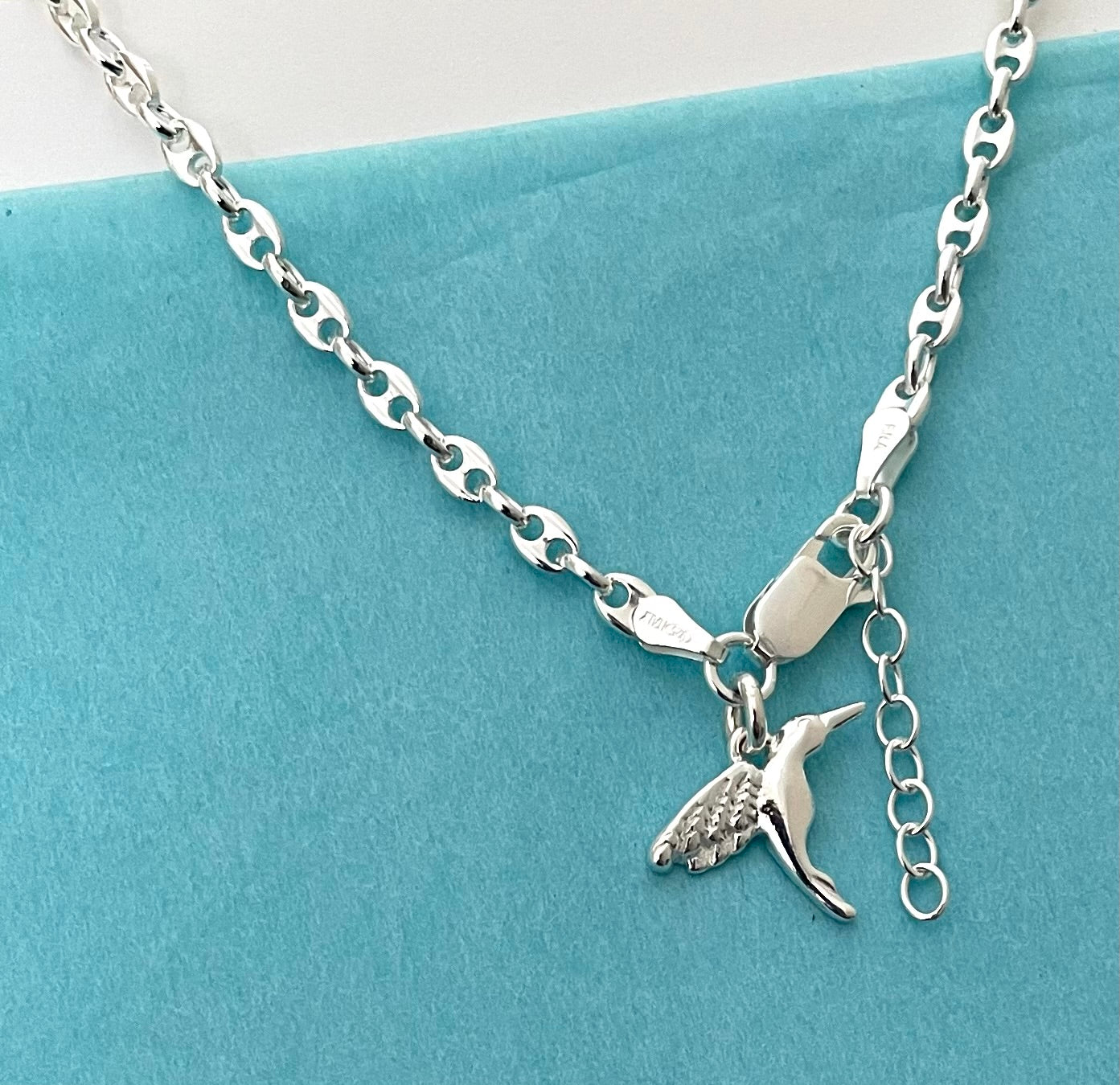 Anklet Solid Puffy Gucc/Marine With Hummingbird Solid 925 Sterling Silver Italy