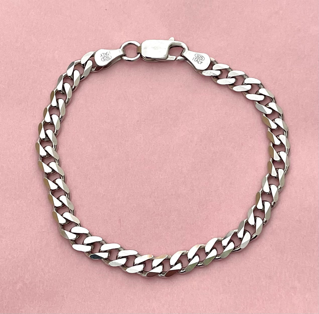 Bold 6.5mm Curb Bracelet Solid 925 Sterling Silver Italy