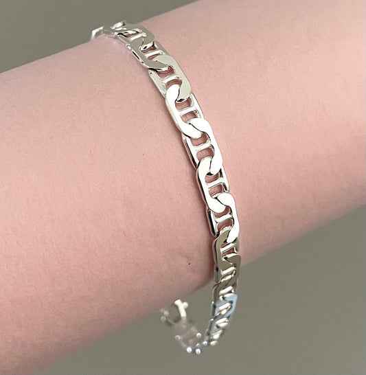 Bracelet Gucc/Marine 5mm Flat Link Solid 925 Sterling Silver Italy