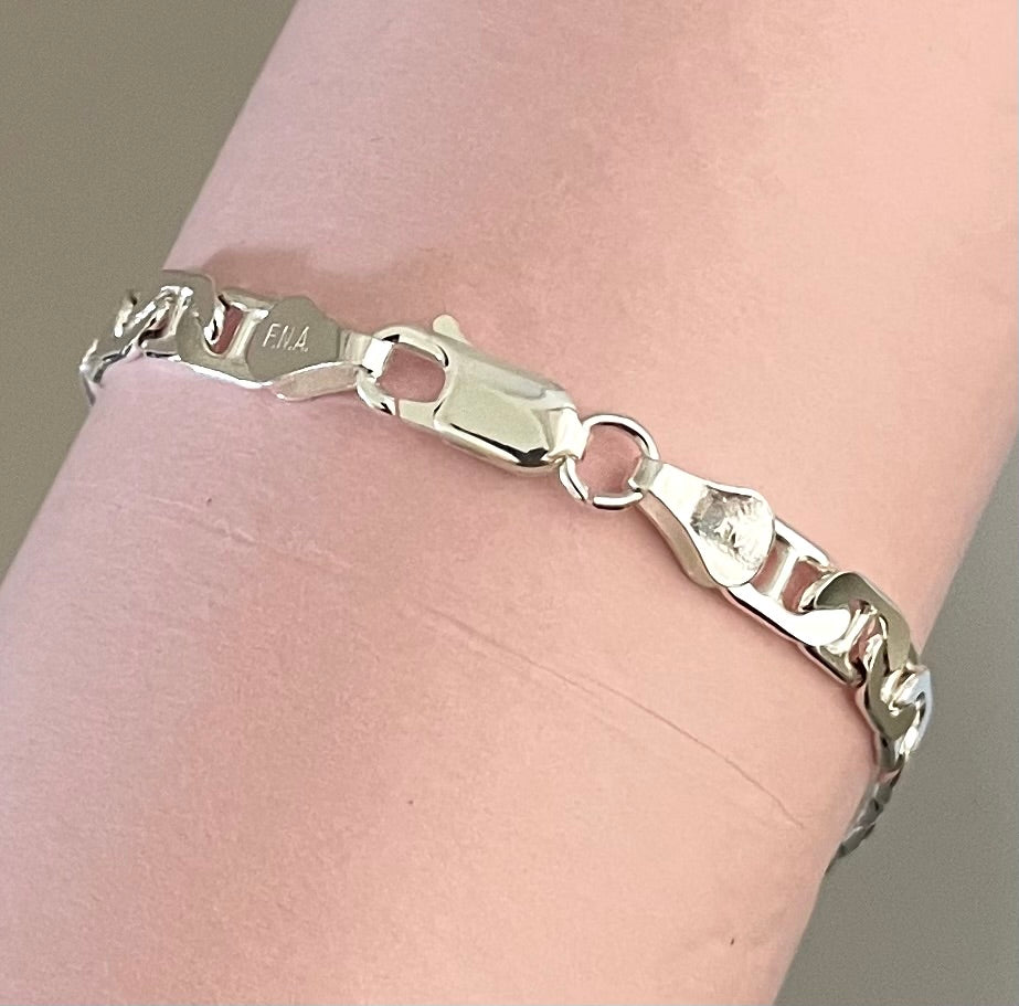 Bracelet Gucc/Marine 5mm Flat Link Solid 925 Sterling Silver Italy