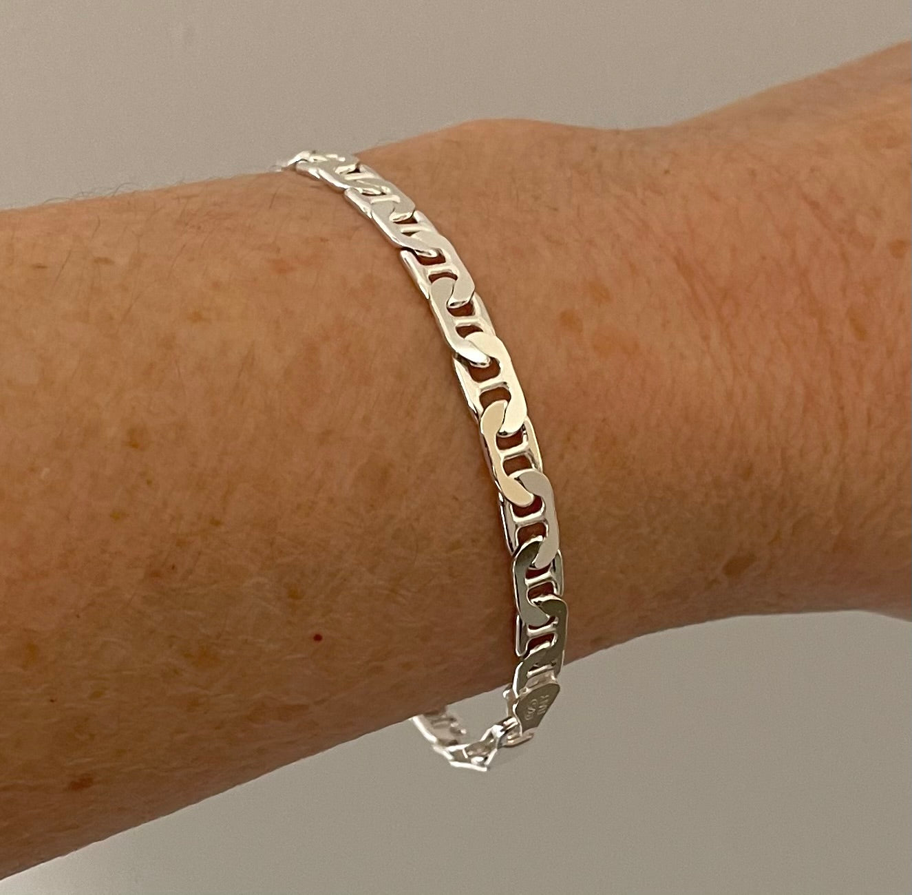 Bracelet Gucc/Marine 5mm Flat Link Solid 925 Sterling Silver Italy