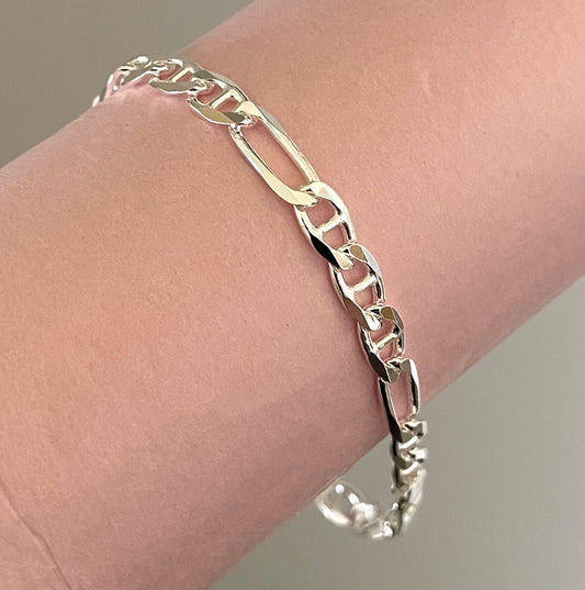 Bracelet Figaro Link Solid 925 Sterling silver Italy