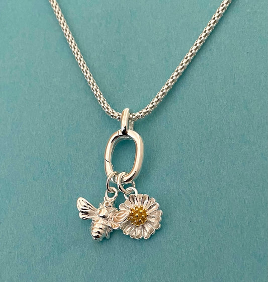 A Spring Edition Necklace, Charm Holder, 2 Charms Solid 925 Sterling Silver Italy