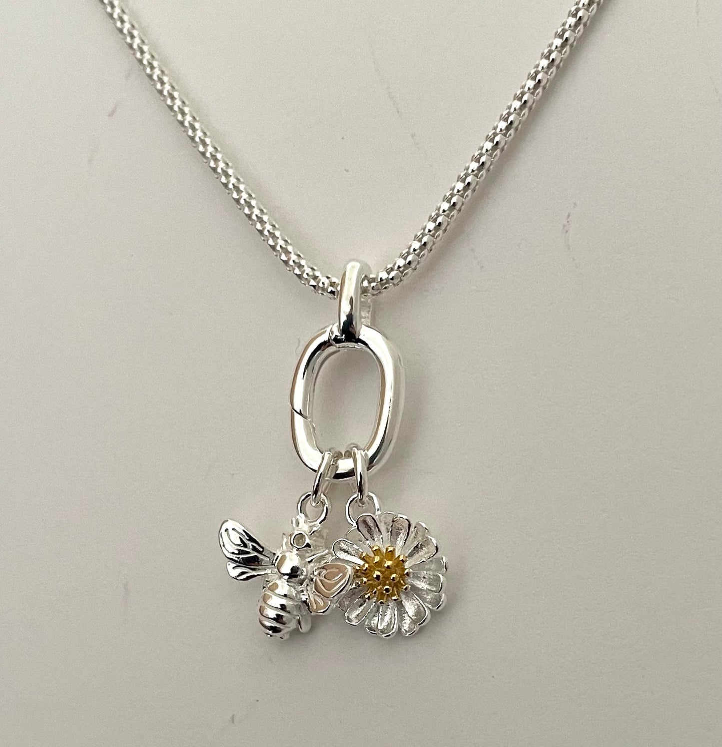 A Spring Edition Necklace, Charm Holder, 2 Charms Solid 925 Sterling Silver Italy